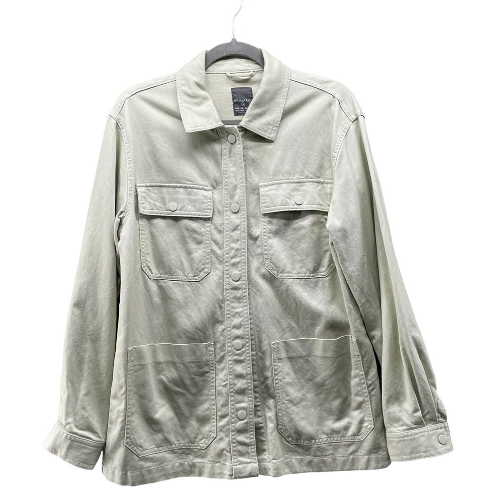 Primark Cotton Lyocell Shacket Womens 6/8 (S) Sage Green Relaxed Shirt Jacket